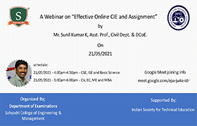 Webinar on ‘Effective Online CIE & Assignment’ conducted by Dept. of Examinations in association with ISTE