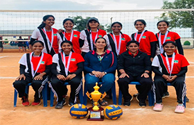 Sahyadri Girls Volleyball Team: Runners-Up in the VTU Inter-Zone Volleyball Tournament held at NMIT, Bengaluru